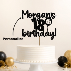 18th Birthday Personalized Glittering Black Cake Pick